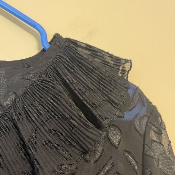 Libra Vintage Sheer Floral Textured Black Frill Cuff Button Up Blouse Medium - Picture 12 of 13